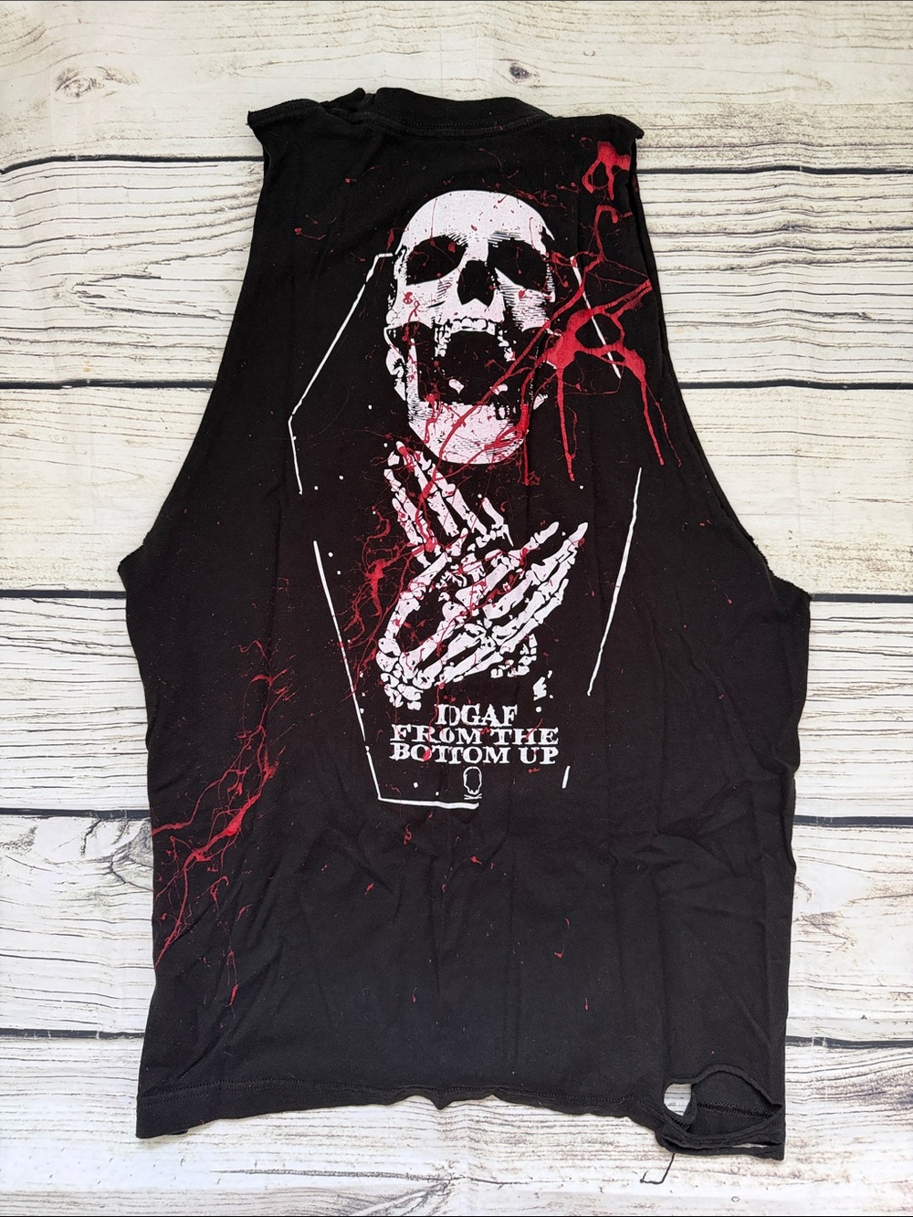 The Drive Graphic Skull Cut Off Muscle Tank - Black Red White IDGAF L